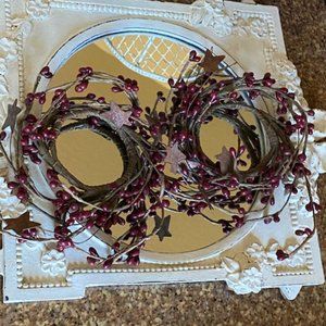 Farmhouse Pip Berry & Rusty Star Candle Rings or Mini Wreath Set